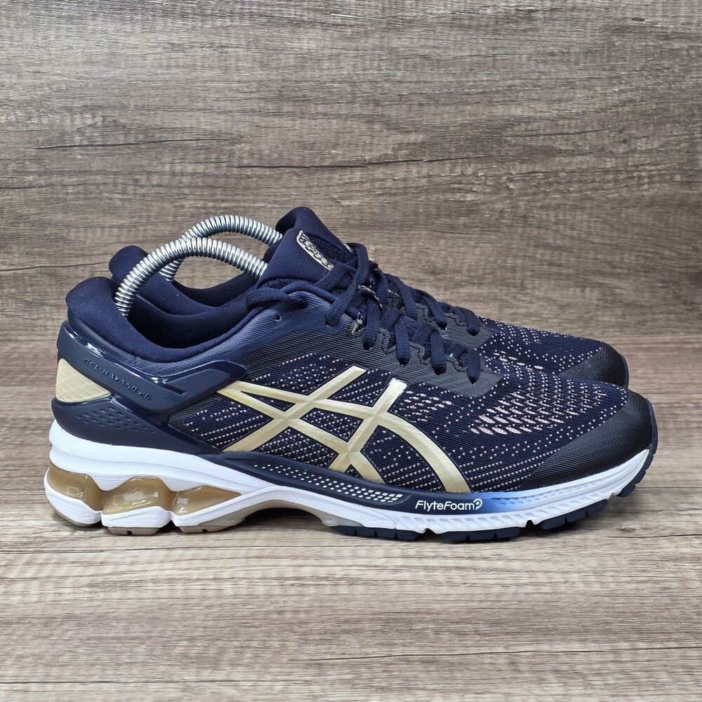 ASICS Gel Kayano 26 Women's Size 10.5 Navy Gold Running Shoes 1012A457
